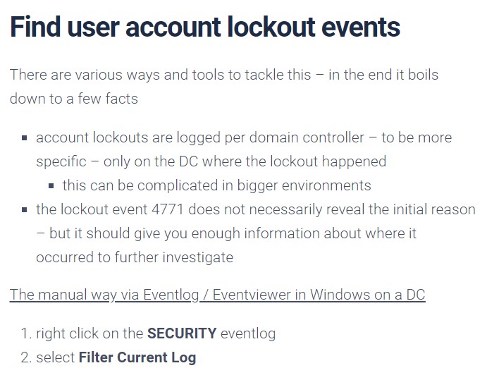 Find user account lockout events ITAdmins